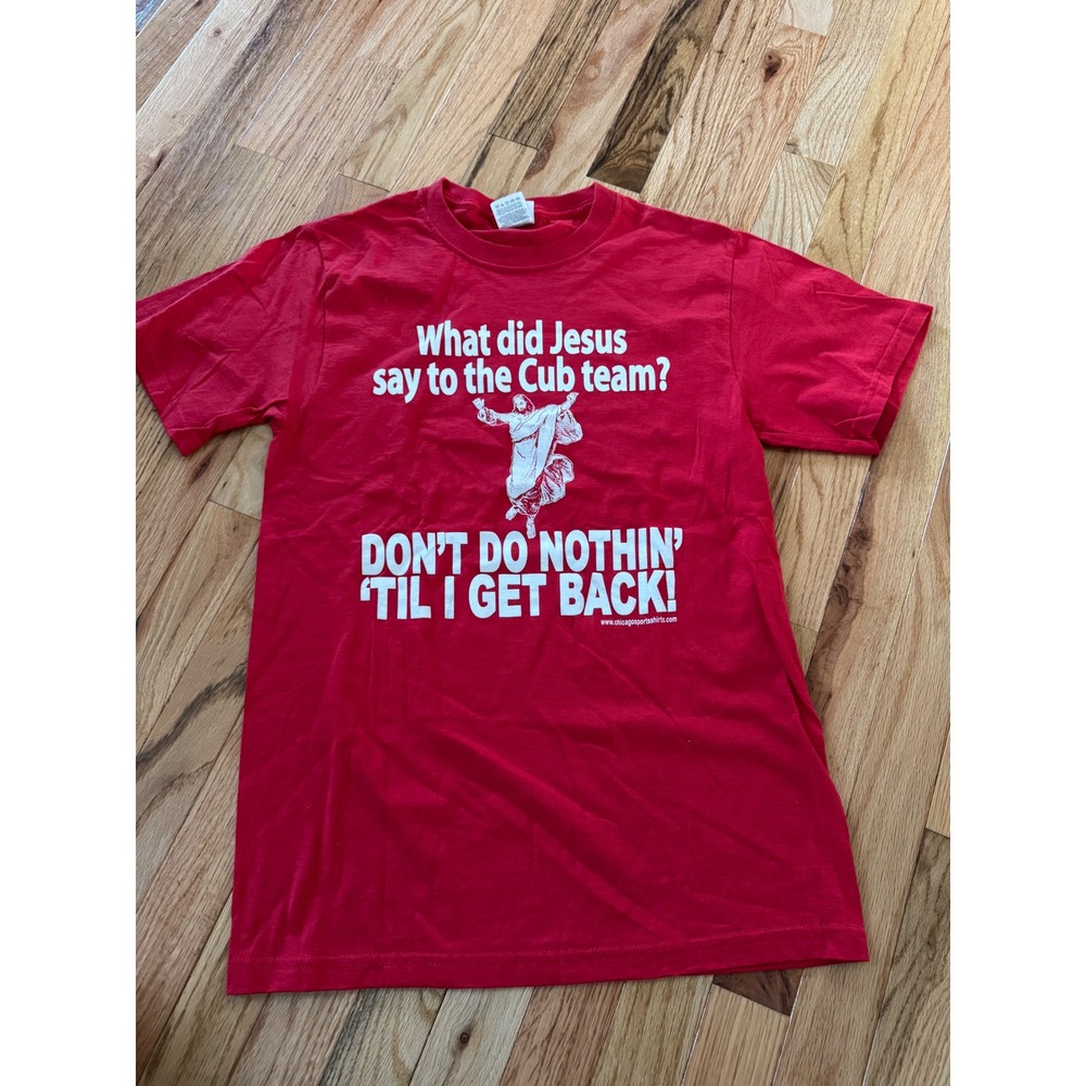 Fruit of the Loom Chicago Cubs Humor Jesus Graphic T-Shirt Red Mens Small
